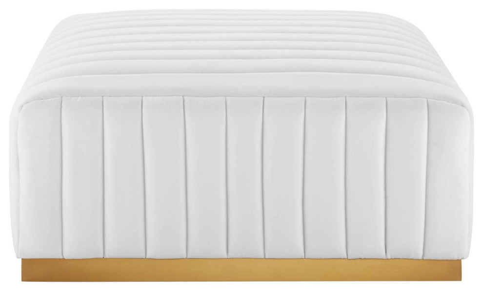 Conjure Channel Tufted Velvet Ottoman, Gold White