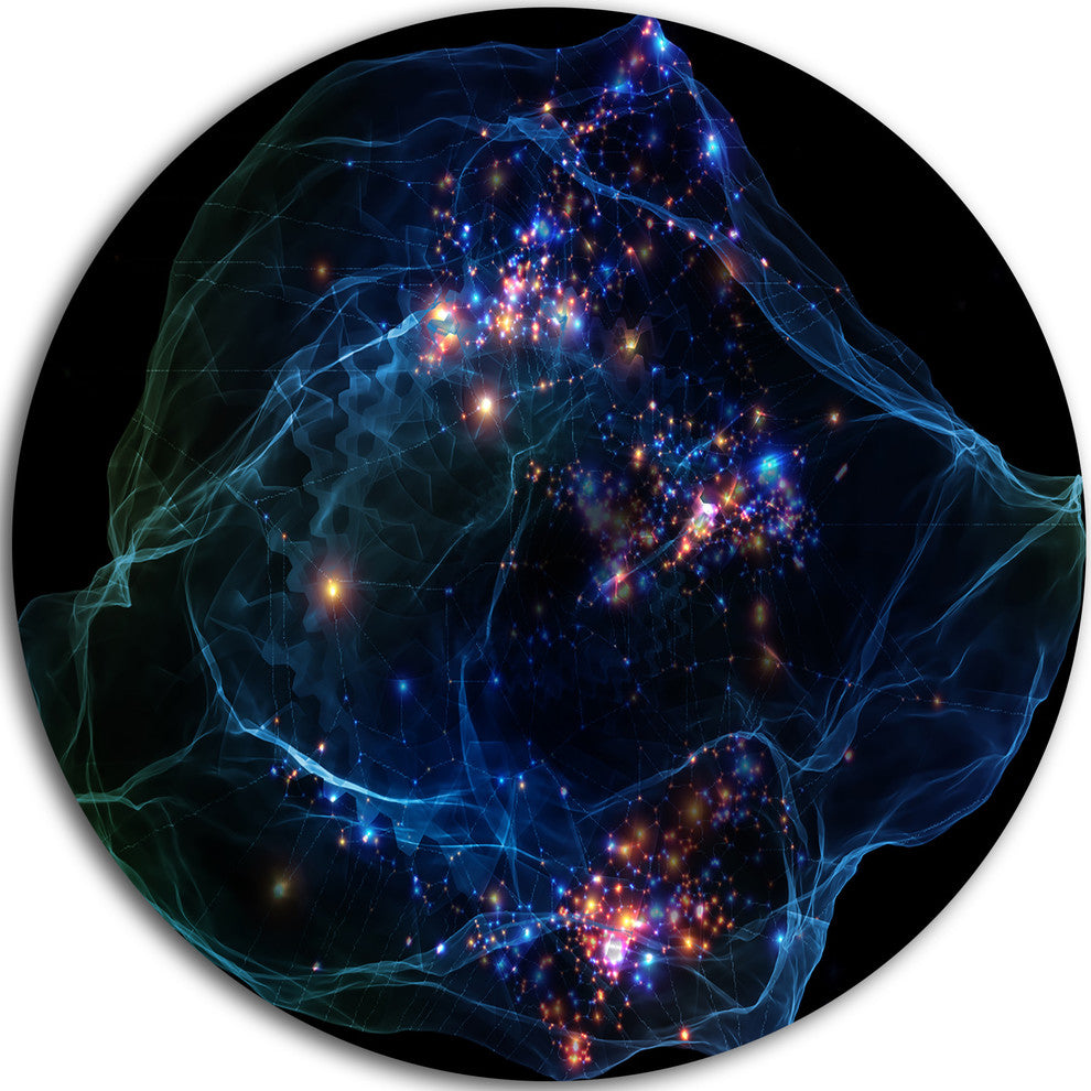 Blue Lights Of Network, Abstract Digital Art Round Wall Art, 11"