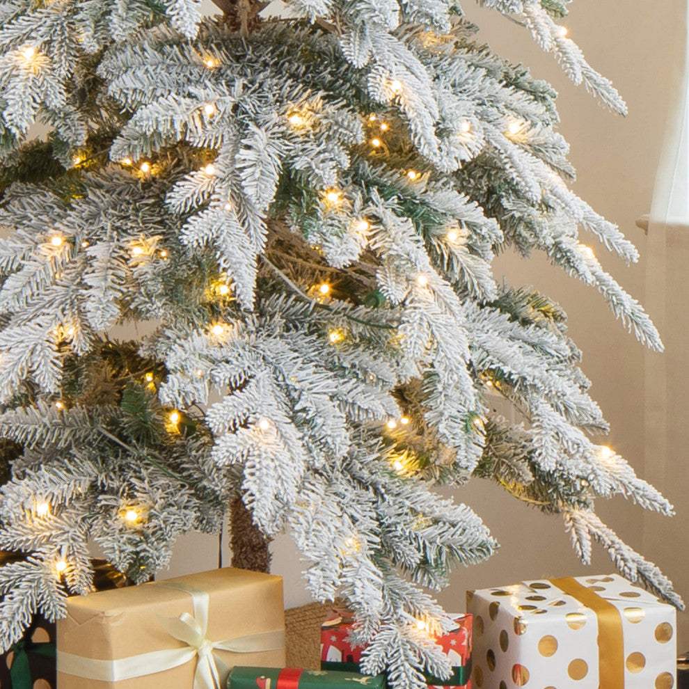 9' Pre-Lit Flocked Pencil Spruce Artificial Christmas Tree with 470 White Light