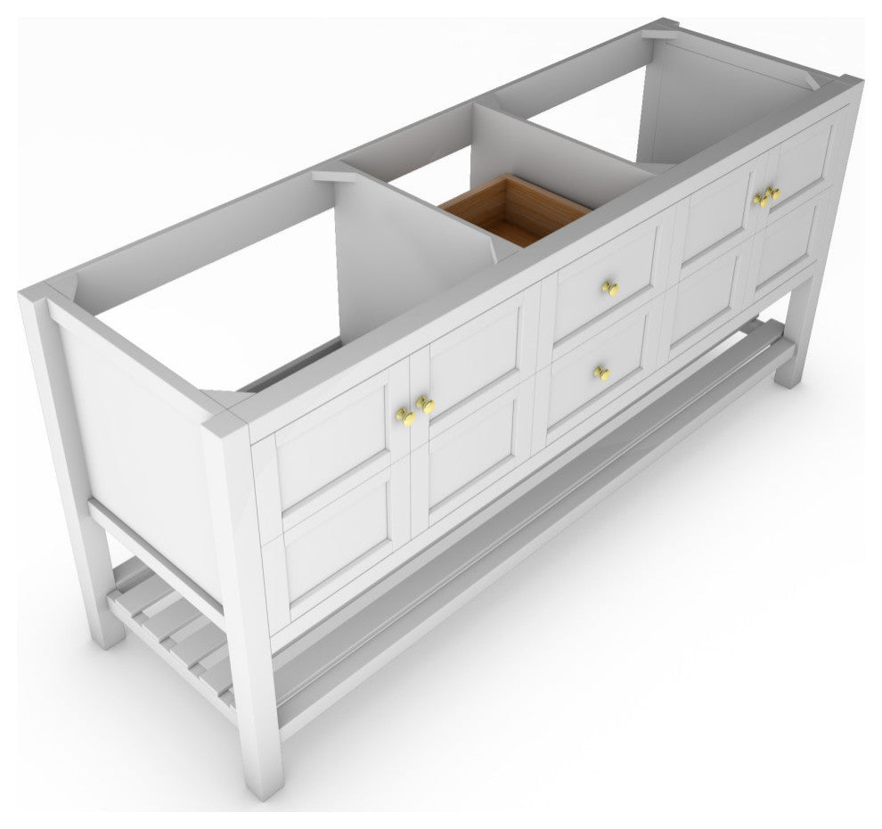 CastelloUSA Alicia 72" Freestanding Vanity, Base Only, White, Gold Handles