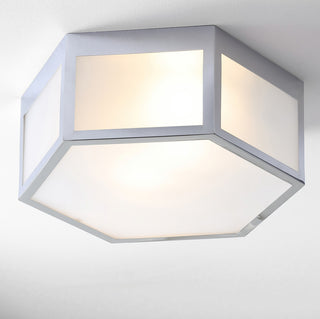 Minimo Hexagon Metal and Frosted Glass LED Flush Mount, Chrome, Width: 15.75"