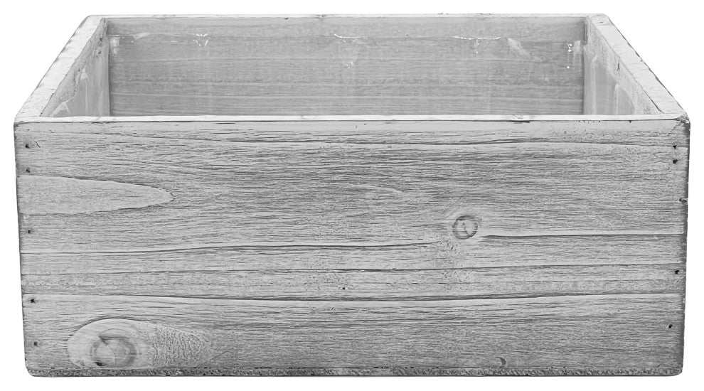 Natural Wood Square Planter Box w/ Removable Plastic Liner 10"x10"x4" Set of 2, White