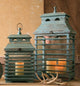 Blue Wood Shutter Hinged Lid Pillar Candle Lantern 2-Piece Set