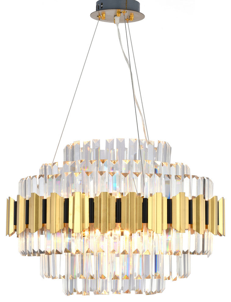 18-Light Gold Stainless Steel Chandelier With Clear Crystals