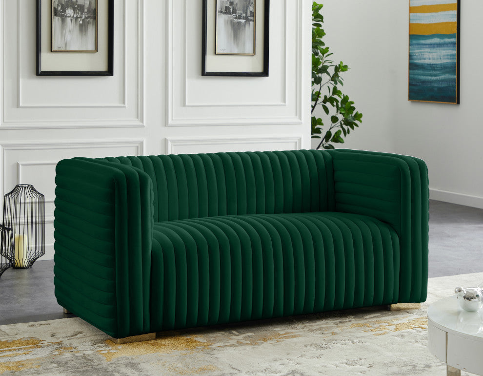 Ravish Velvet Upholstered Chair, Green, Loveseat