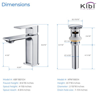 KIBI Mirage Single Handle Bathroom Faucet, Chrome, with Drain