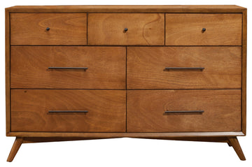 Flynn Mid Century Modern 7 Drawer Dresser, Acorn