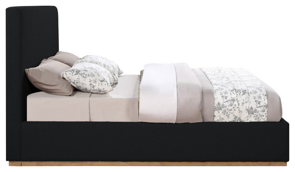 Monaco Boucle Fabric Upholstered Bed, Black, Full