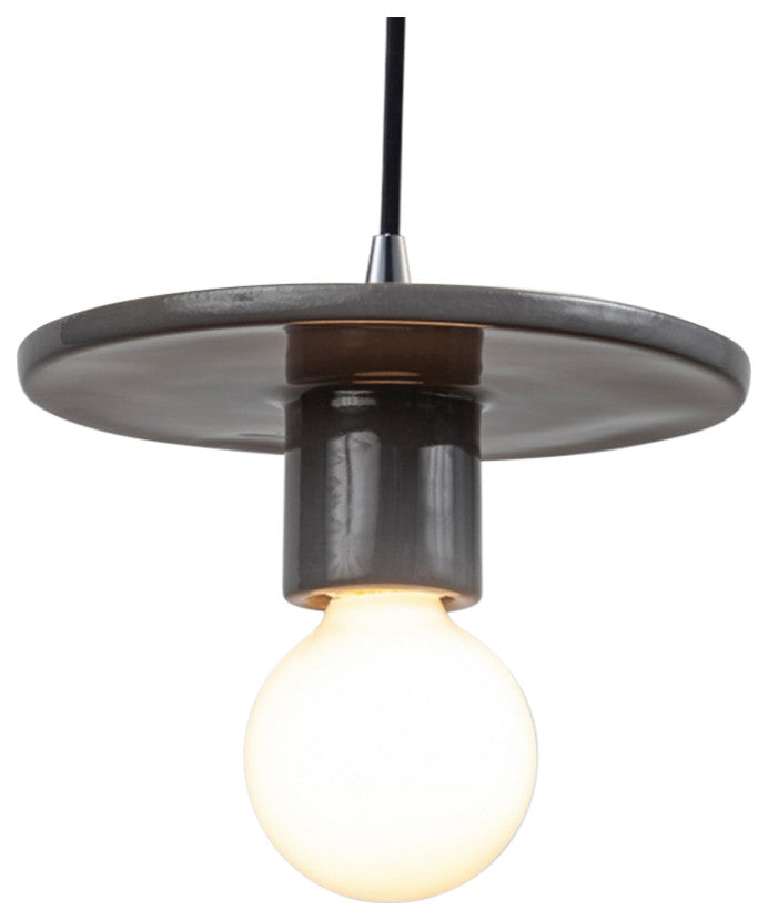 Discus Pendant, Gloss Gray, Polished Chrome, Black Cord