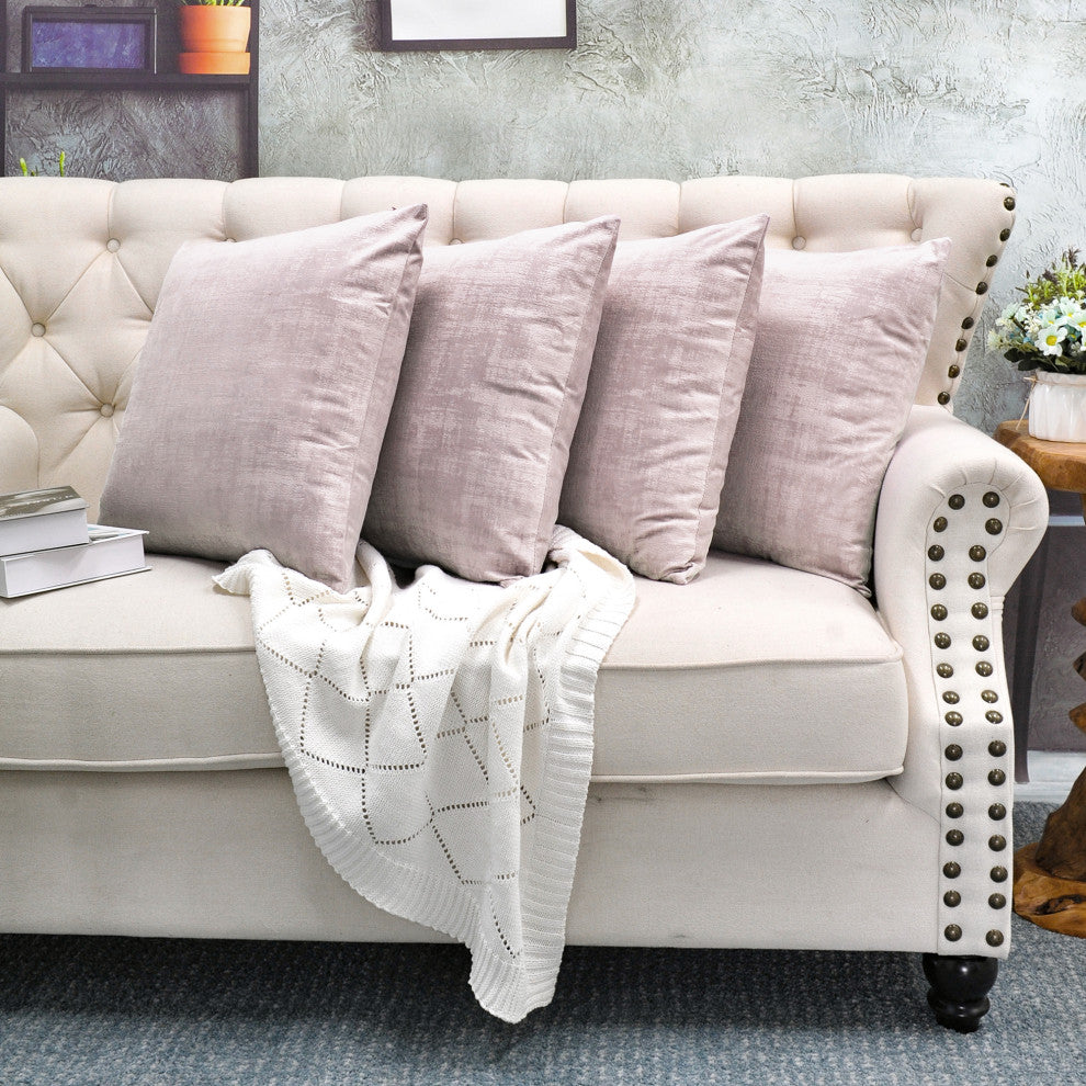 Serenta Textured Velvet Pillow Shell, Set of 4, Softpink