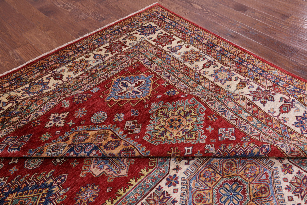Super Kazak Geometric Hand Knotted Wool Rug 10' 1" X 13' 4" Q10607