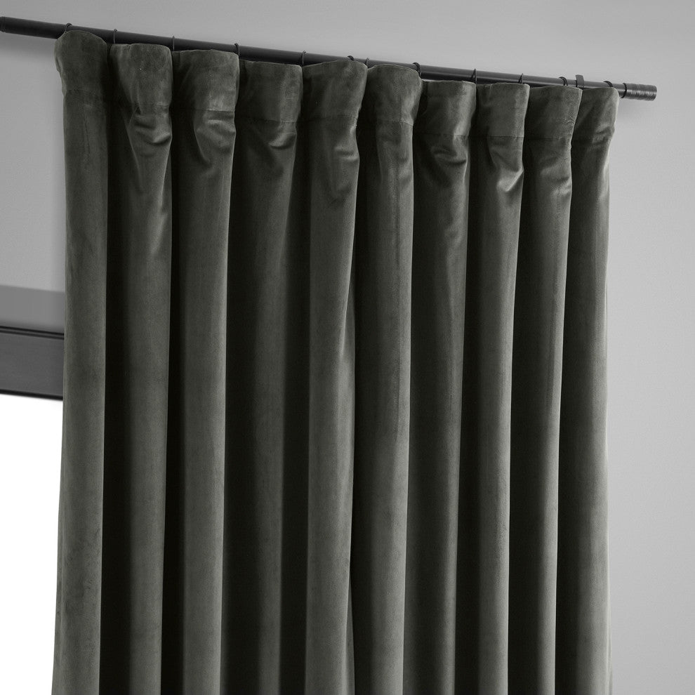 Extra Wide Blackout Velvet Curtain Single Panel, Gunmetal Gray, 100"x96"