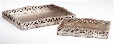 Wooden Trays, Set of 2, Silver