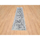 Gray Hand Knotted Erased Persian Design Wool and Silk Runner Rug, 2'7"x12'0"