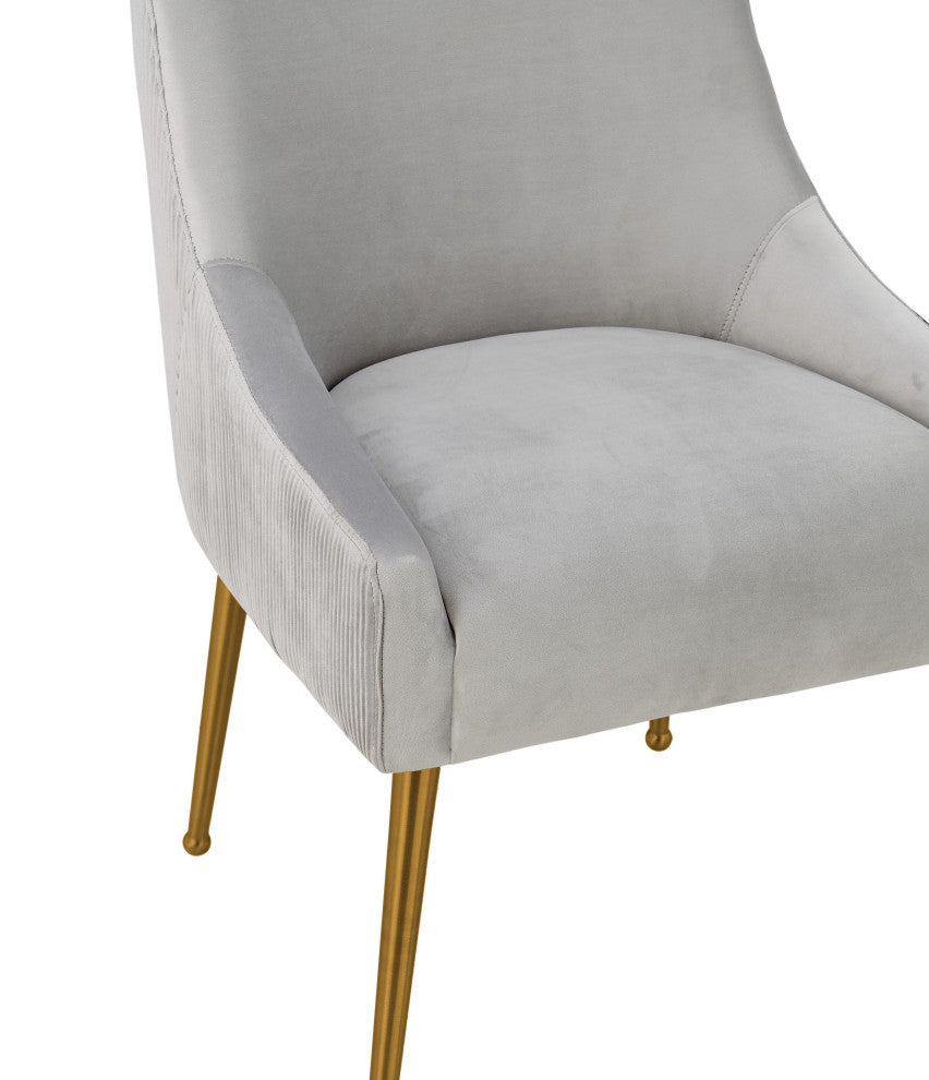 Beatrix Pleated Velvet Side Chair, Light Gray/Gold