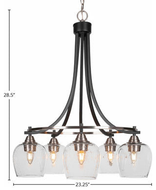 Paramount 5-Light Chandelier, Matte Black & Brushed Nickel, 6" Clear Bubble