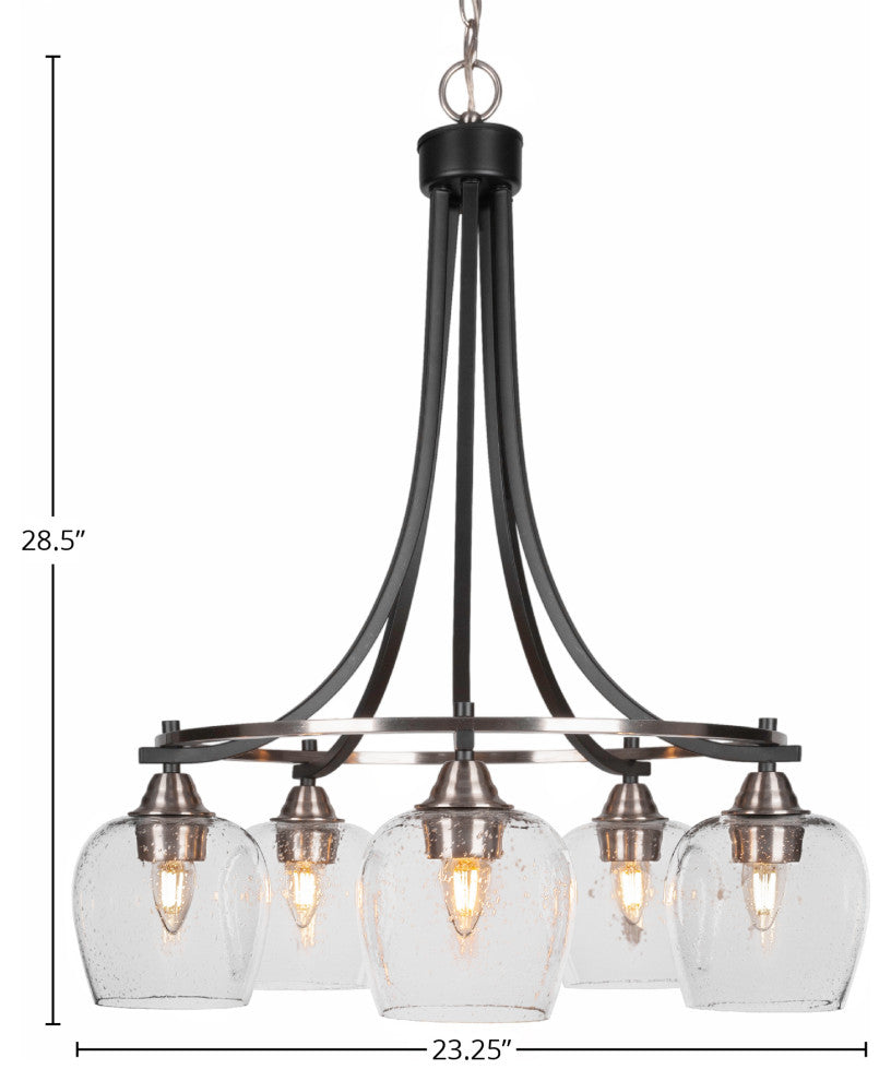 Paramount 5-Light Chandelier, Matte Black & Brushed Nickel, 6" Clear Bubble