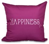 16"x16" Happiness, Word Print Pillow, Purple
