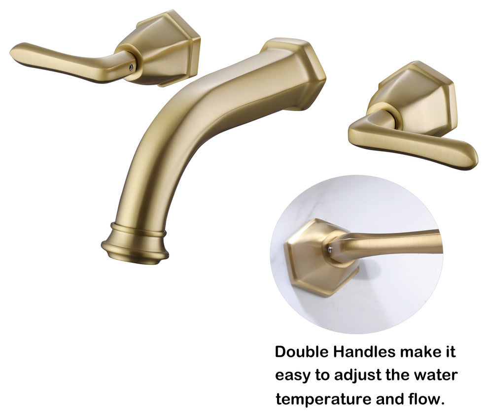 2-Handle Newly Trendy Wall Mounted Bathroom Faucet, Brushed Gold