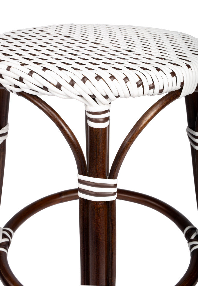 Tobias Brown and White Rattan Counter Stool