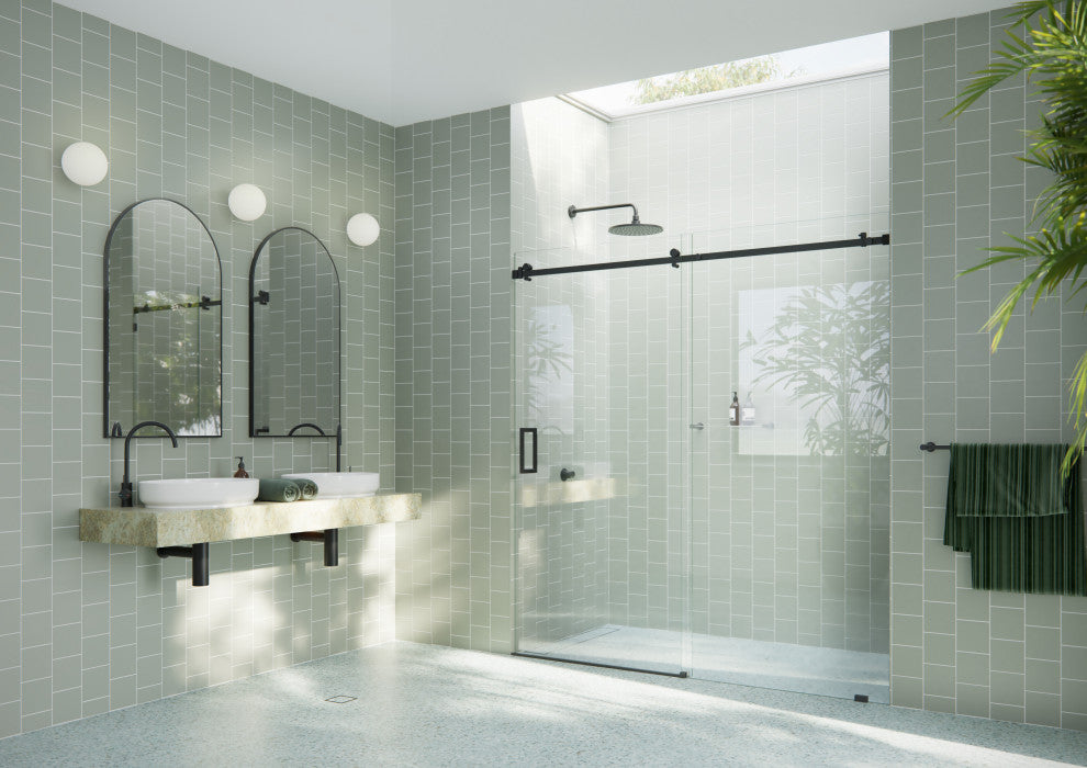 64-68"x78" Frameless Sliding Shower Door With Square Hardware, Matte Black