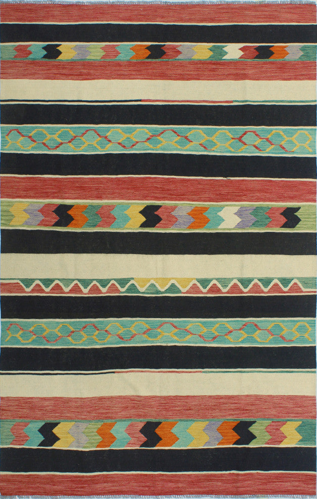 Modern Flatweave Violeta Ivory/Black Rug, 6'6x10'0