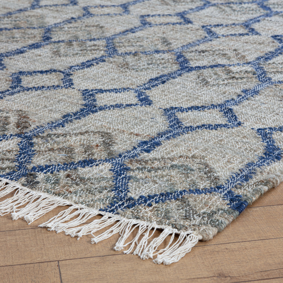 8' x 10' Marquesas Ivory and Blue Trellis Flatweave Area Rug