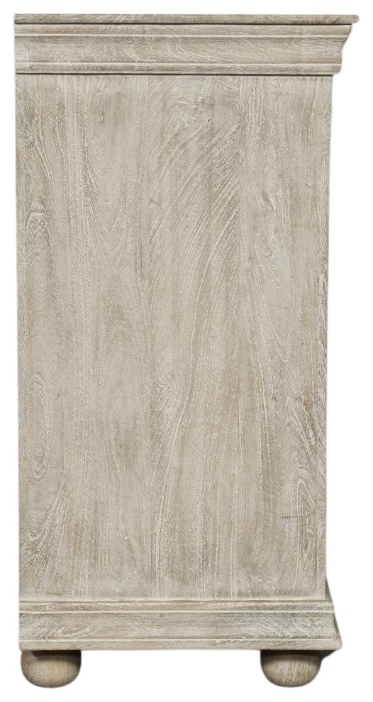 Abigail 4-Drawer 4-Door Floral Carved Wood Sideboard, Limestone Gray