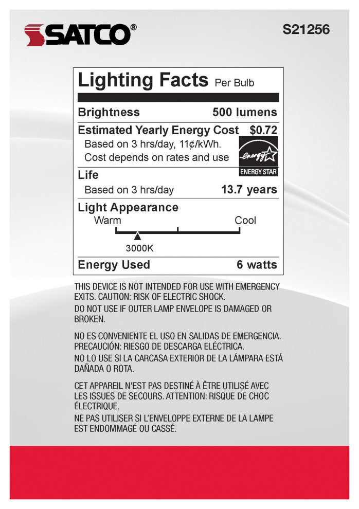 6W G40 LED, White, Medium Base, 90 CRI, 3000K, 120V