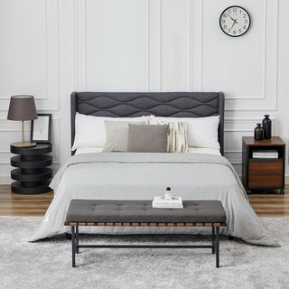 Woven Leather Bench with Cushion, Brown Grey, 48in