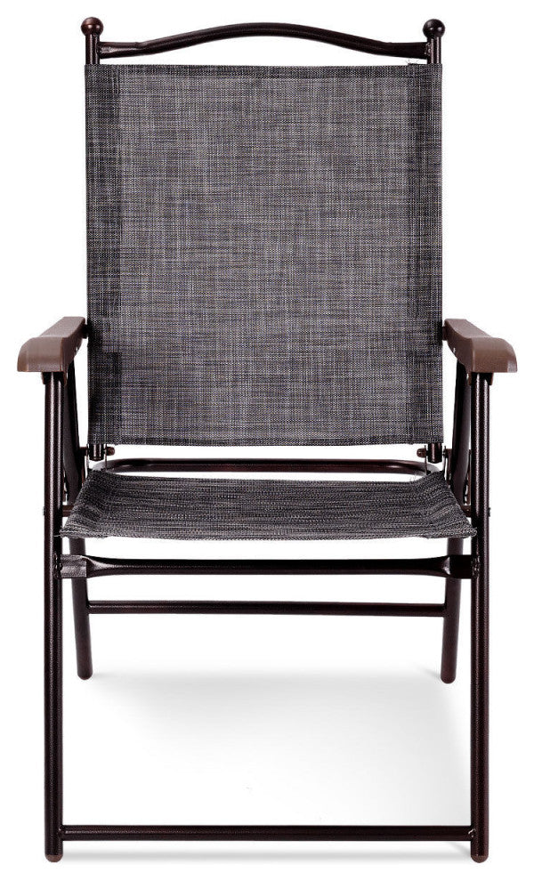 Costway Set of 2 Patio Folding Sling Back Chairs Camping Deck Garden Beach Gray