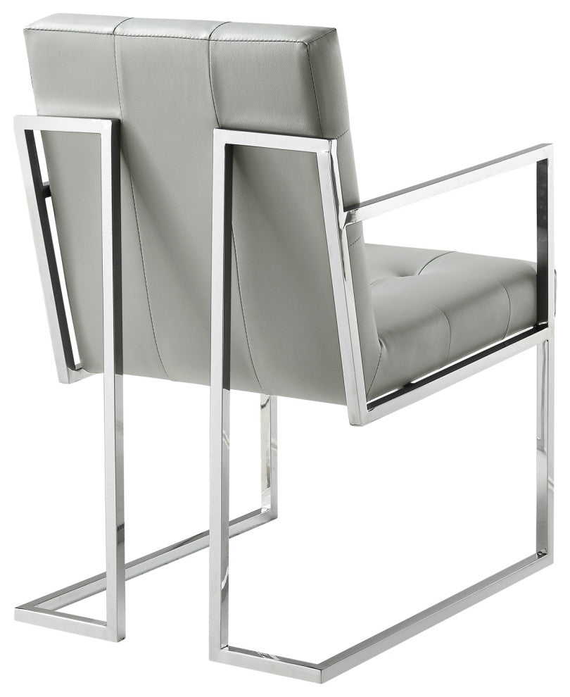Phoebe Tufted Dining Chairs With Square Arms, Set of 2, Light Grey Pu Leather