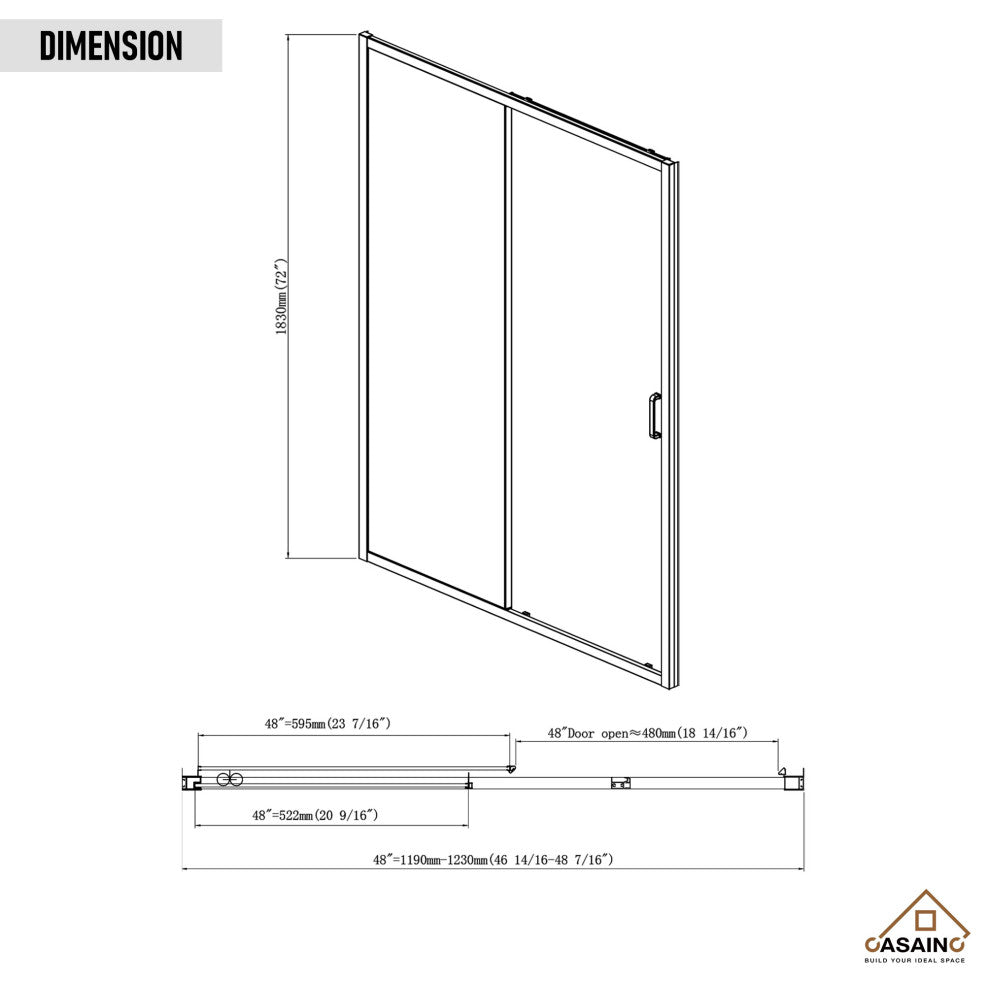 48-in x 72-in Framed Sliding Shower Door, Matte Black