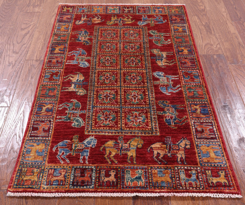 2' 7" X 4' 1" Antiqued Pazyryk Historical Design Hand-Knotted Rug Q10872