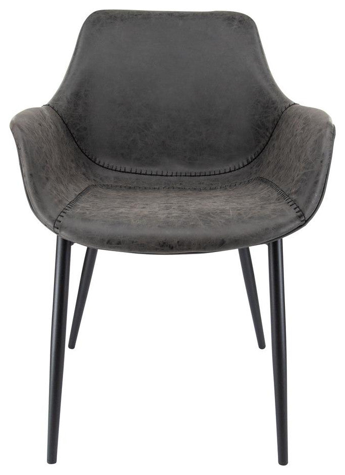 LeisureMod Markley Modern Leather Dining Arm Chair With Metal Legs Set of 2...