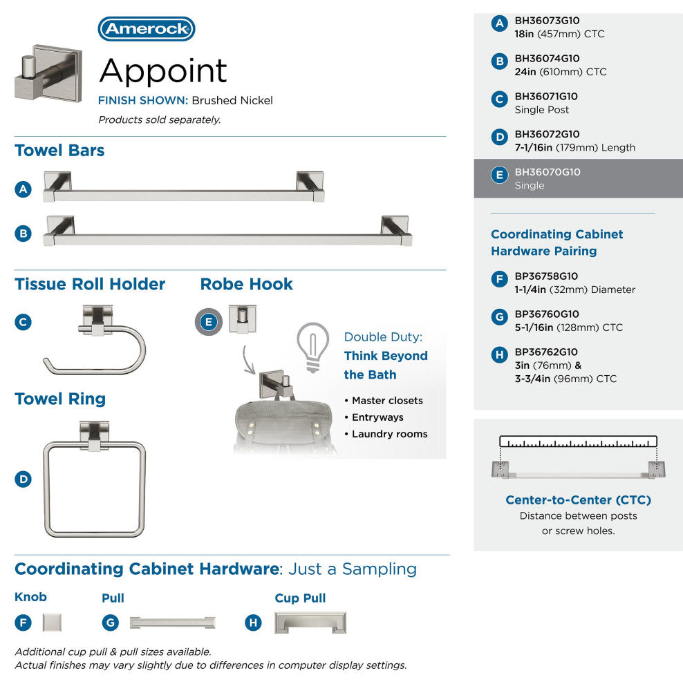 Appoint Traditional Single Robe Hook, Brushed Nickel