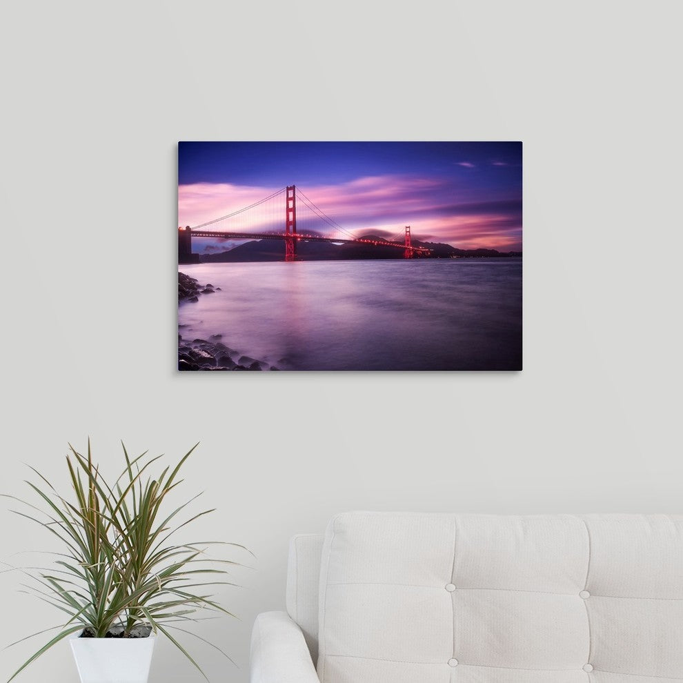 "Golden Gate Bridge at Sunset" Wrapped Canvas Art Print, 24"x16"x1.5"