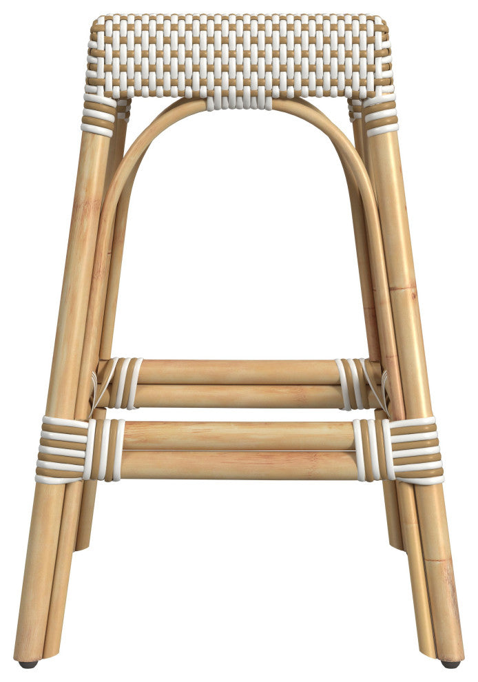 Robias Rectangular Rattan 24.5" Counter Stool, Tan/Beige