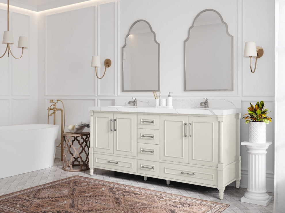 Aberdeen 72" Double Sink Bath Vanity, Alabaster 2" Calacatta Nuvo