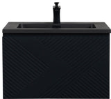 Matte Black Wall Mount Bath Vanity, Integrated Sink, Black Sink, 30"