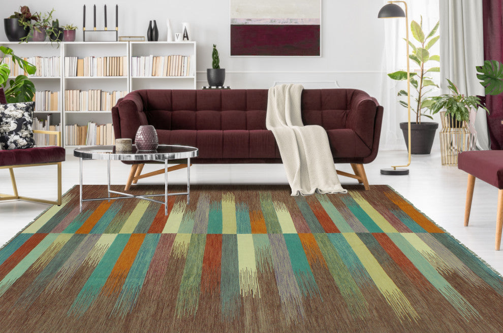 Winchester Flatweave Mose Brown/Blue Rug, 8'5 x 11'4