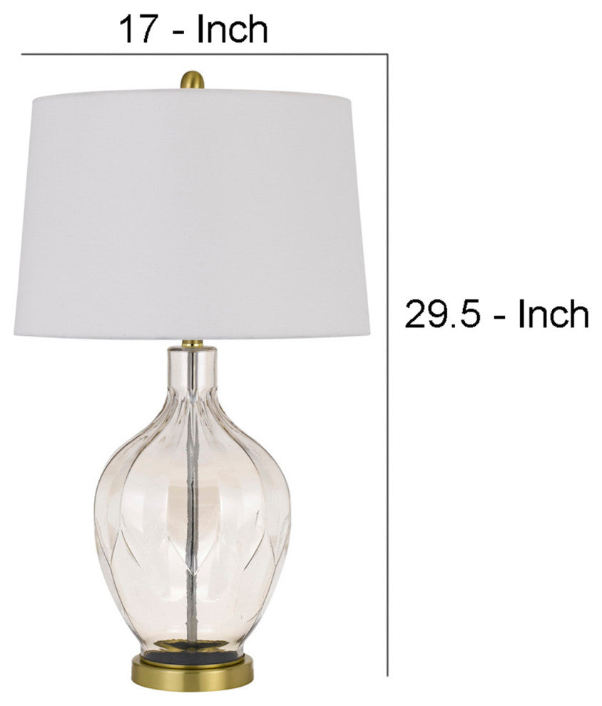 29 Inch Glass Table Lamp with Dimmer, Round, Clear and Brass