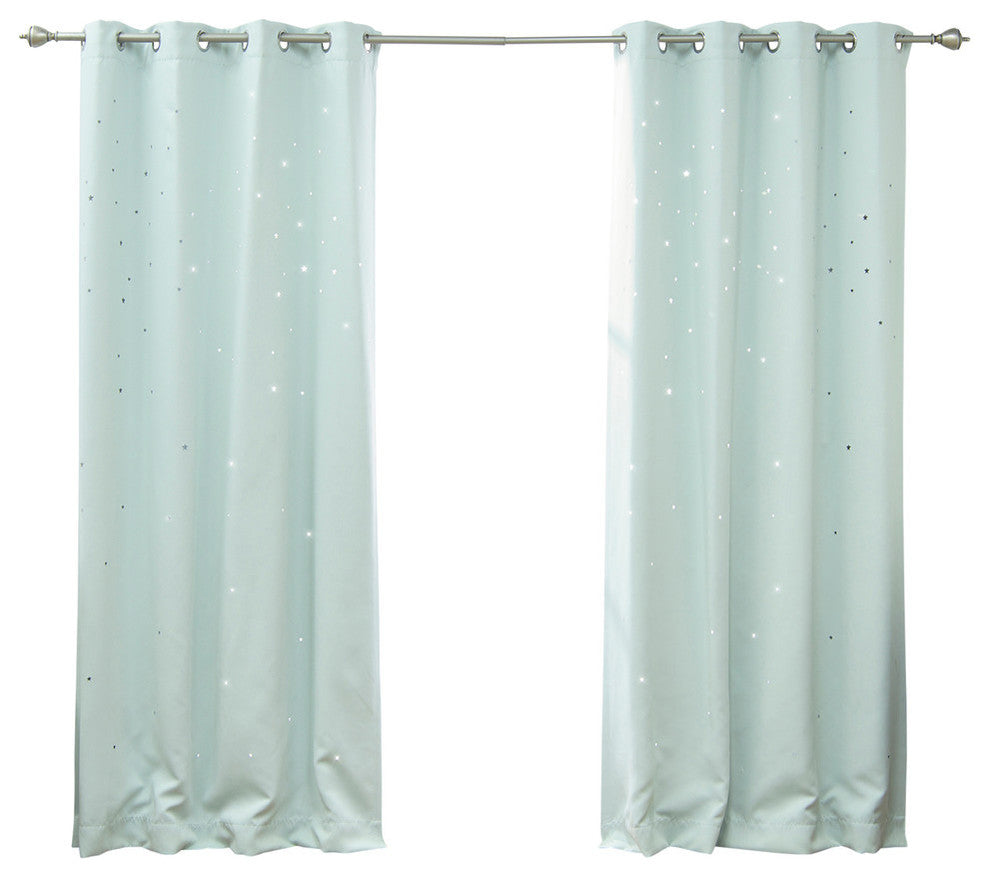 Star Cut Out Blackout Curtains, Mint, 84", Set of 2