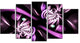 Purple on Black 3D Surreal Art, Large Floral Canvas Art Print, 60"x32", 5 Panels