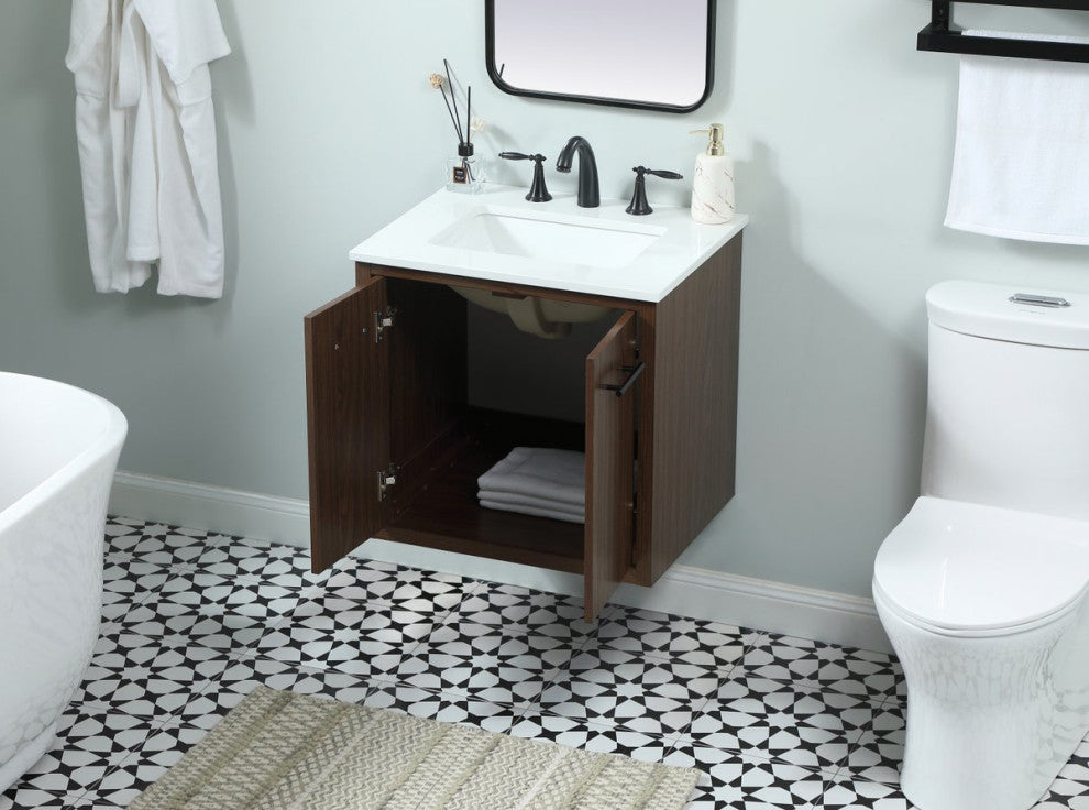 Home Living 19" Midcentury Modern Walnut-Light Bathroom Vanity