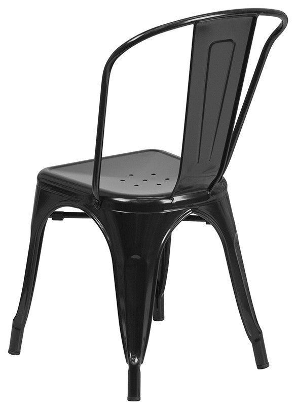 31.5" Square Black Metal Indoor-Outdoor 5-Piece Table Set With 4 Stack Chairs