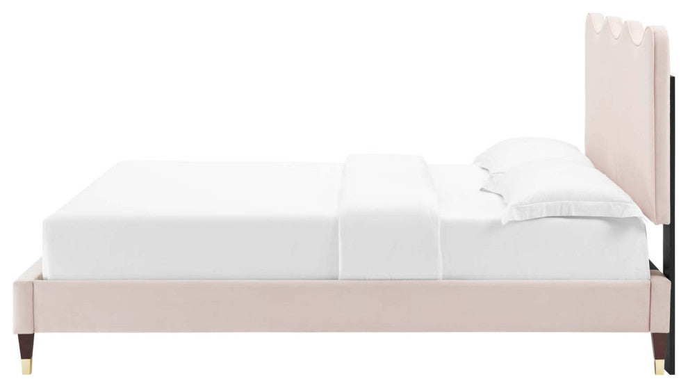 Platform Bed Frame, Queen Size, Pink, Velvet, Modern, Bedroom Guest Suite