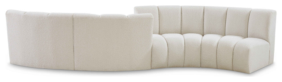 Infinity Boucle Fabric Upholstered 4-Piece S-Shaped Modular Sectional, Cream