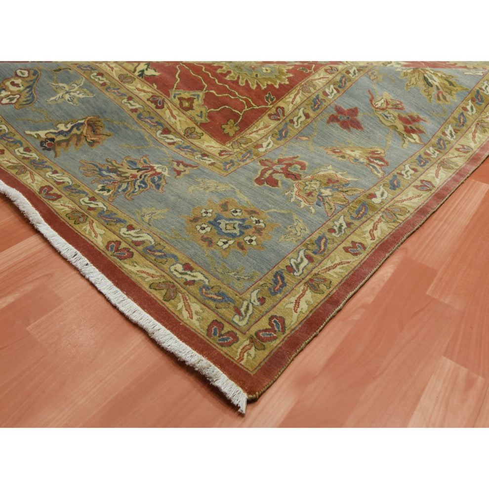 Red Antiqued Persian 250 KPSI 100% Wool Hand Knotted Oversized Rug, 9'10"x15'4"