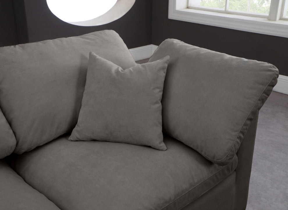 Plush Velvet / Down Standard Comfort L-Shaped Modular Sectional, Grey, 4-Piece: 1 Armless Chair, 3 Corner Chair
